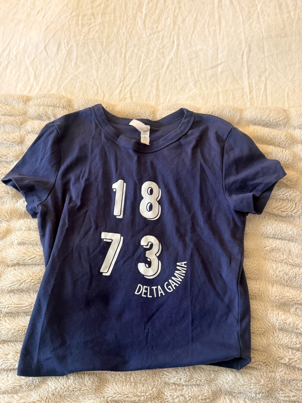 Navy Short Sleeve Tee with White 1873 Delta Gamma Print